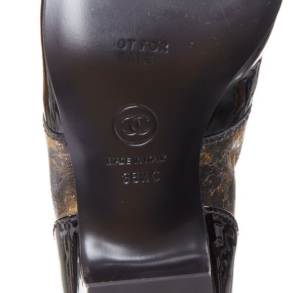 CHANEL 2018 Runway Forest Fairies black gold pointed square toe CC oxford EU38.5 - Picture 9 of 10